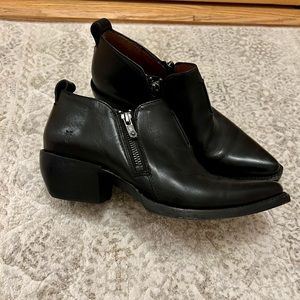 Frye black leather ankle moto boots